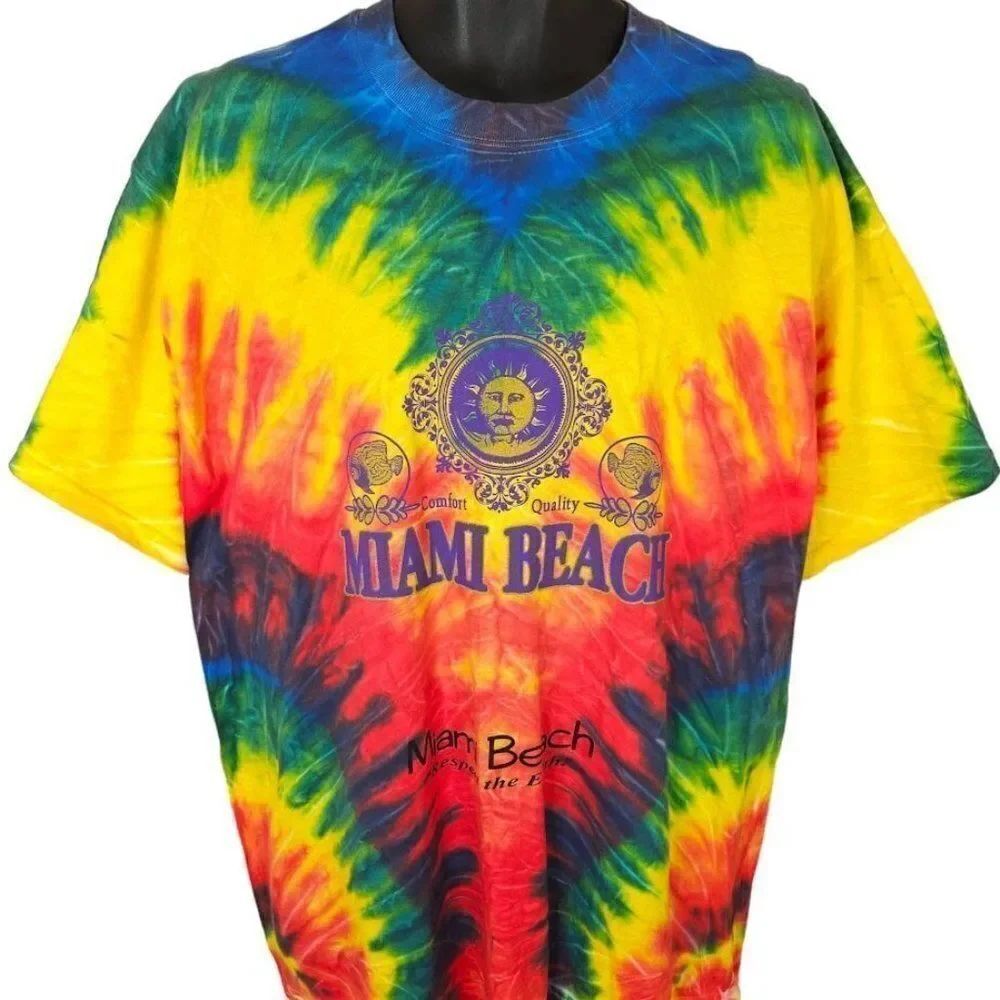 Miami Beach T Shirt Mens Size XL Vintage 90s Y2K Tie Dye Art Tee Florida Sun